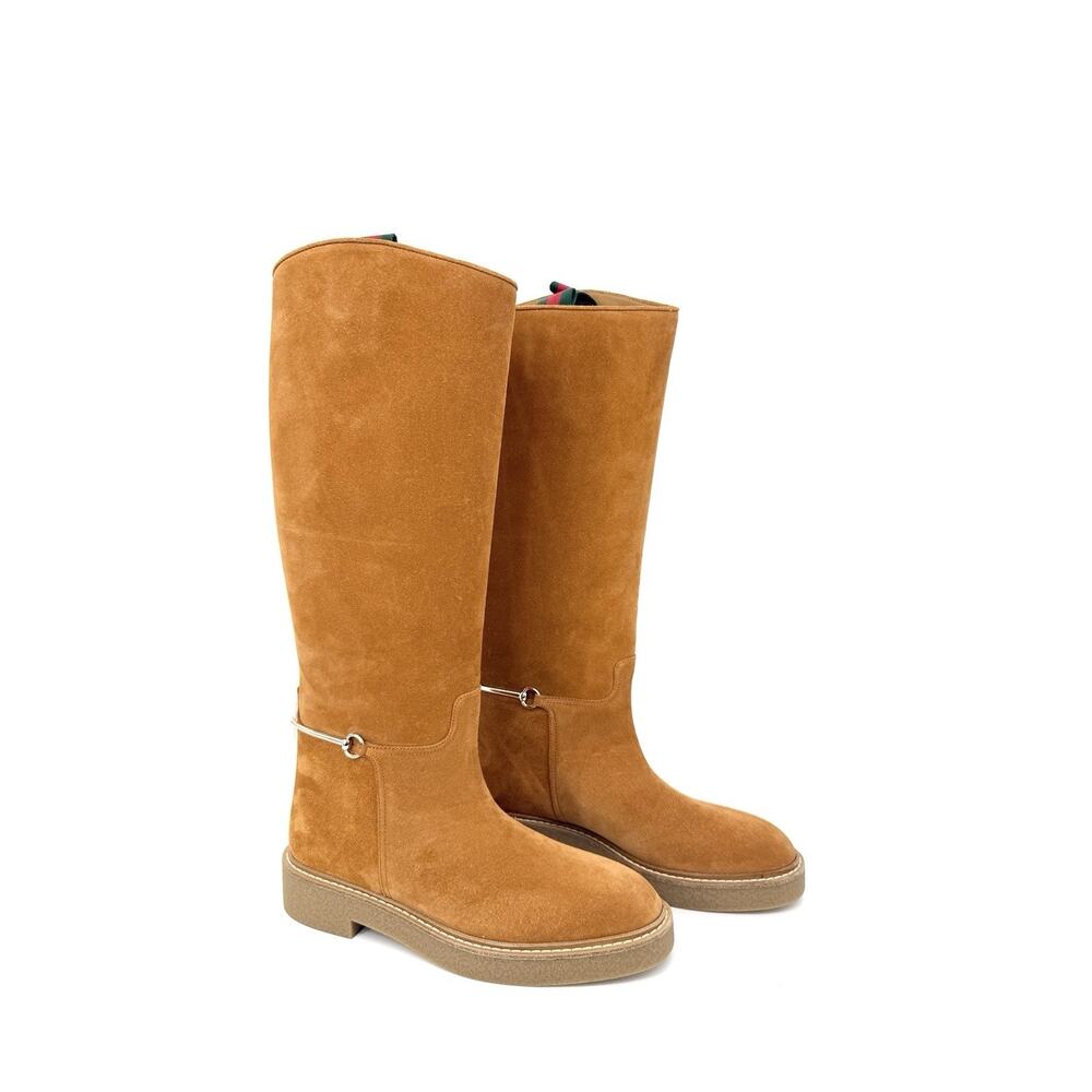 NIB Gucci Edith Equestrian Knee High Boots 38.5 US 8.5 Brown Suede SlimHorsebit